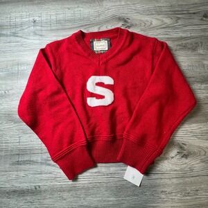 Smoothmood Sweater Womens OS Red Wool Blend Varsity Letter S V-Neck Collegiate